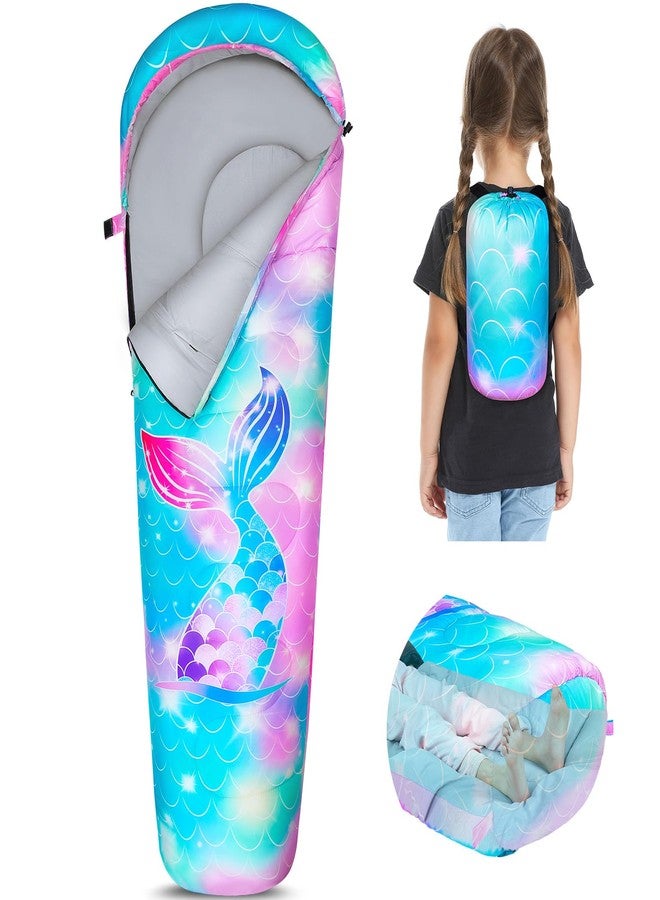 FIOBEE Kids Sleeping Bag for Girls Boys 3 Season Warm & Cool Weather Youth Camping Sleeping Bags with Backpacking Bag Waterproof for Traveling Hiking Indoor Outdoor Camping Essentials, Green Mermaid - Image 1